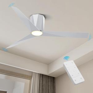 Roomratv 52 Inch Modern Silver Finished Ceiling Fans with Dimmable Led Lights, Flush Mount Ceiling Fan with Remote Control, Quiet DC Reversible Motor for Summer Winter, Noiseless,Bedroom,Indoor