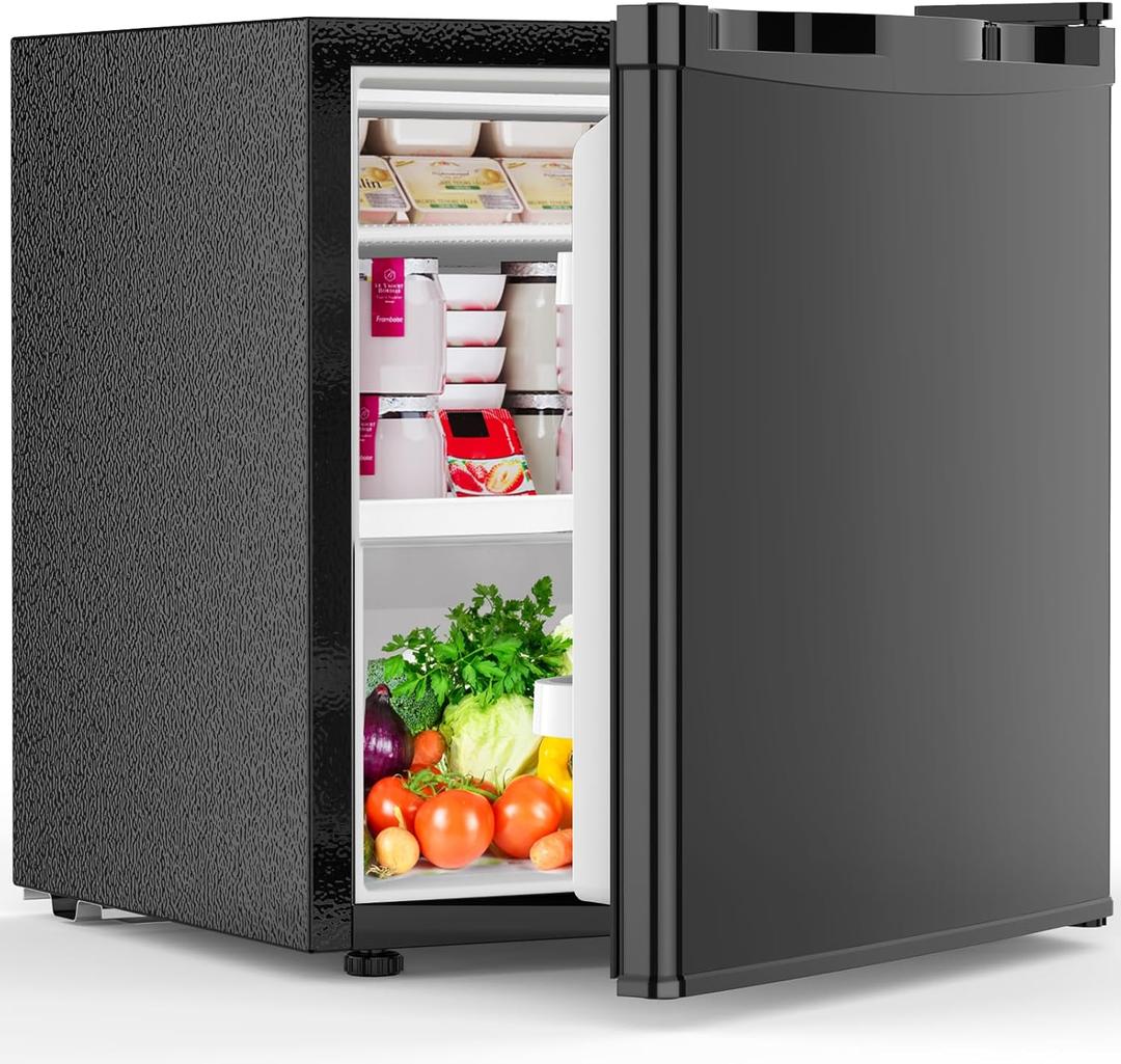 1.6 Cu.ft Mini Fridge with Freezer, Compact Single Reversible Door Refrigerator, Adjustable Thermostat, Ultra Quiet, Energy Efficient for Office, Dorm, Bedroom, Apartment -Black