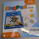 Magnetic Drawing Board for Kids, Toddler Magnet Doodle Board with Beads and 2 Pens, Magnetic Dot Art Toys, Airplane Car Travel Activities (Blue Cat)