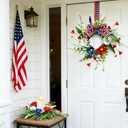 6 Pcs Mini Patriotic American Kitchen Cabinet Wreaths Small 4th of July Floral Swag Wreath for Front Door with Ribbon Daisy July Independence Day Hanging Wreath for Porch Wall Farmhouse Decor