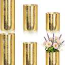 6 Pcs Gold Cylinder Vases for Centerpieces Mercury Vase Hurricane Vase Bulk Acrylic Round Wide Container for Flowers Home Office Wedding Table Decorations (4''/6''/8'')