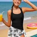 Girls Swimsuit Halter Neck One Piece Bathing Suit with Tropical Printed Cover Up Skirt Girls' Swimwear Set 7-18Y (Black)