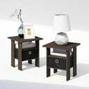 Furinno TIDUR Night Stand Set of 2, Nightstand with Storage, Dark Brown, 2-Pack, with Bin