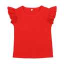 Summer 95% Cotton Clothes Flutter Sleeve Cute Baby Tops Toddlers T Shirt Pink Custom Kids Girl t Shirts, 3-4T, Red