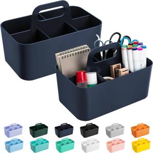 Tiawudi 2 Pack Caddy Organizer with Handle, Portable Plastic Caddy, Storage Organization for Cleaning, Bath, Makeup, Art, Craft, Stationery, Classroom and Office, Tote Organizer (Rectangle, Dark Blue)