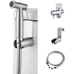 Handheld Toilet Bidet Sprayer for Toilet-Adjustable Water Pressure Control with Bidet Hose for Feminine Wash, Stainless Steel Brushed Nickel Bidet Faucet Cloth Diaper for Baby Wash