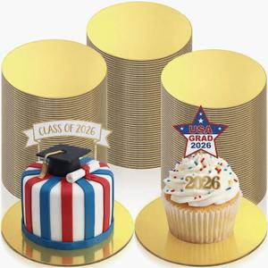 LemonRoad 4 Inch Cake Boards Mini Round Cake Stands Dessert Displays Tray Proof Grease Mousse Cupcake Base Disposable Circle Plate for Graduation Mother's Day Wedding Birthday Party(Golden,150 Pcs)