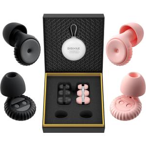 Noise Cancelling Earplugs 2 Pairs for Sleeping, Travel, Office  Soft Silicone Earplugs, 35dB Noise Reduction, Comfortable, Reusable, Multiple Sizes XS/S/M/L for Snoring, Focus & Study  Black & Pink