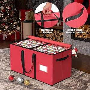 Kesfitt Christmas Ornament Storage Box with 8 Trays,Christmas Storage Container with Dividers Fits 128 Holiday Ornaments Decorations,Double Zipper,Large Xmas Organizer with Pockets