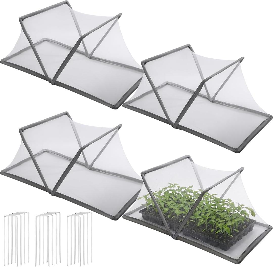 4 Pack 15.7 x 15.7 x 31.5 Inch Mesh Plant Cover Plant Covers for Raised Beds Foldable Raised Bed Cover Plants Net Cage with Stakes & Carry Bag for Garden Plants Greenhouse Vegetable