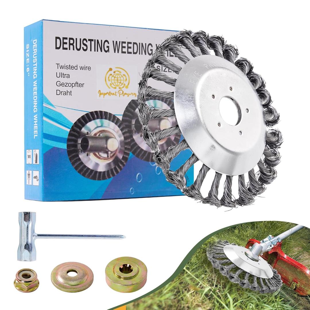 Weed Brush Trimmer, 6 Inch Twisted Wire Wheel for Lawn Edging, Weed Remover Device Trimmer Head, Brush Cutter with Weed Brush, Weed Brush Includes 7 Accessories