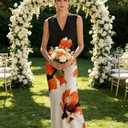 HVT Women's Dress Wedding Guest Party Dresses Floral Print Halter Neck Maxi Dress Sleeveless Bodycon Long Dresses