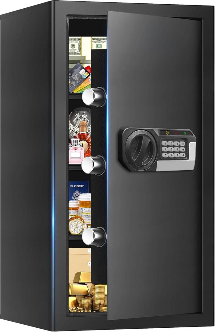 6.2 Cuft Large Home Safes Water and Fireproof with Digital Keypad & Key Lock, Fire Security Safe Box with 3 Removable Shelves, Fireproof Safes for Money Documents Jewelry, 27.56"H x13.78"W x 11.81"D