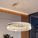 20 Modern LED Dimmable Chandeliers for Dining Room 120W Round Pendant Light with Remote Control Adjustable Chandelier White Hanging Light Fixtures for Bedroom Living Room Kitchen Island