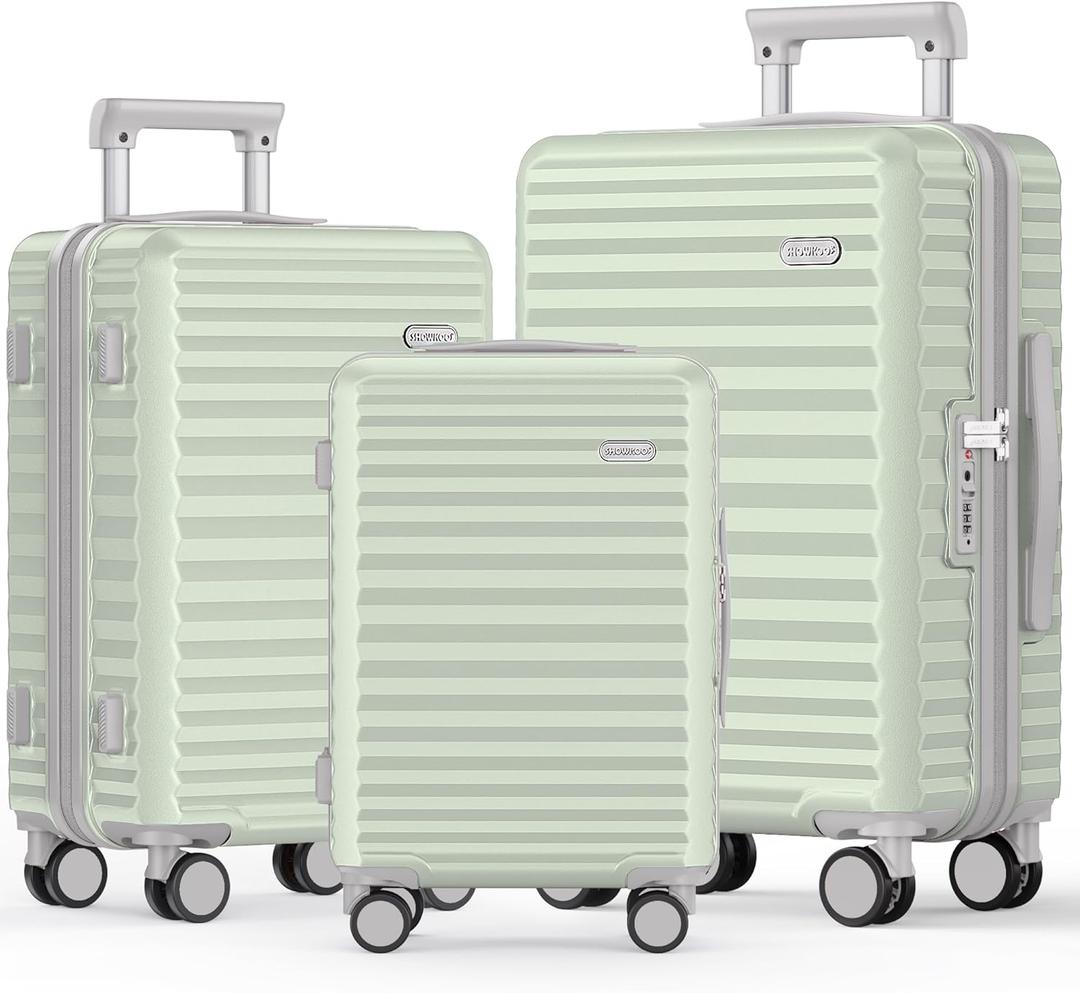 SHOWKOO Luggage Sets 3 Piece Hardside Expandable Suitcase with Double Spinner Wheels Tsa Lock Cyan (20in/24in/28in) (20in/24in/28in, Cyan)