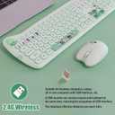 Cute Cat 2.4G USB Wireless Keyboard and Mouse Combo, Silent Keys, Candy Colors, Compatible with Notebook, PC (Green-110Keys)