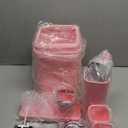 Pink Bathroom Accessory Set, Plastic Bathroom Set with Tray, Soap Dispenser, Toothbrush Holder, Toothbrush Cup, Soap Dish, Toilet Brush, Trash Can and Q-tip Holders for Bathroom/Housewarming