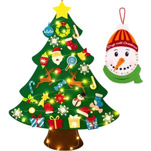 jollylife 3ft DIY Felt Christmas Tree Set + Snowman Advent Calendar - Xmas Decorations Wall Hanging 33 Ornaments Kids Gifts Party Supplies