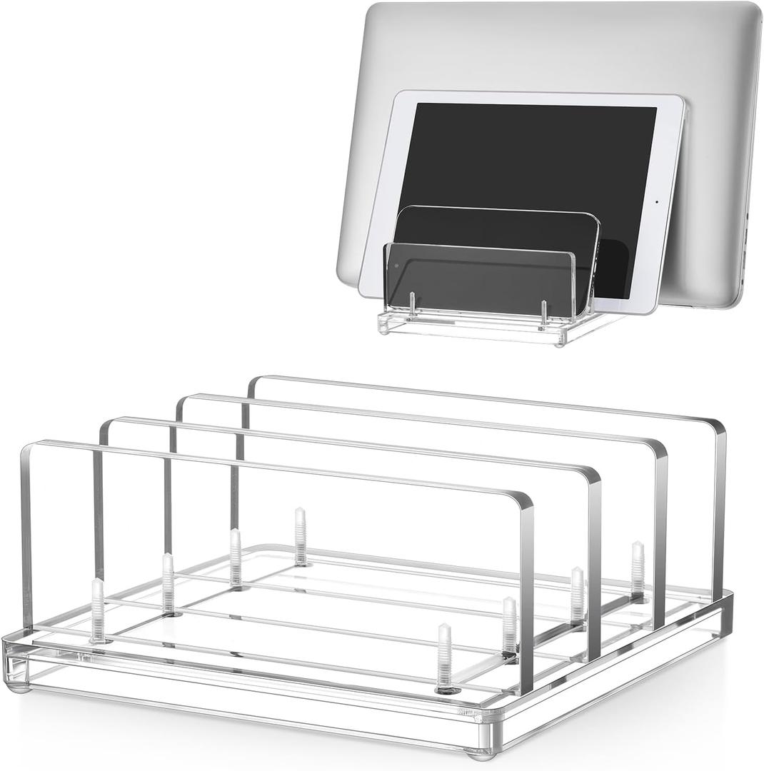 Chunful Adjustable Vertical Laptop Stand for Desk, Acrylic 3 Slot Laptop Holder Desktop, Invisible Desktop Notebook Dock for Notebook Computer, All Gaming Laptops up to 17'' (Clear)