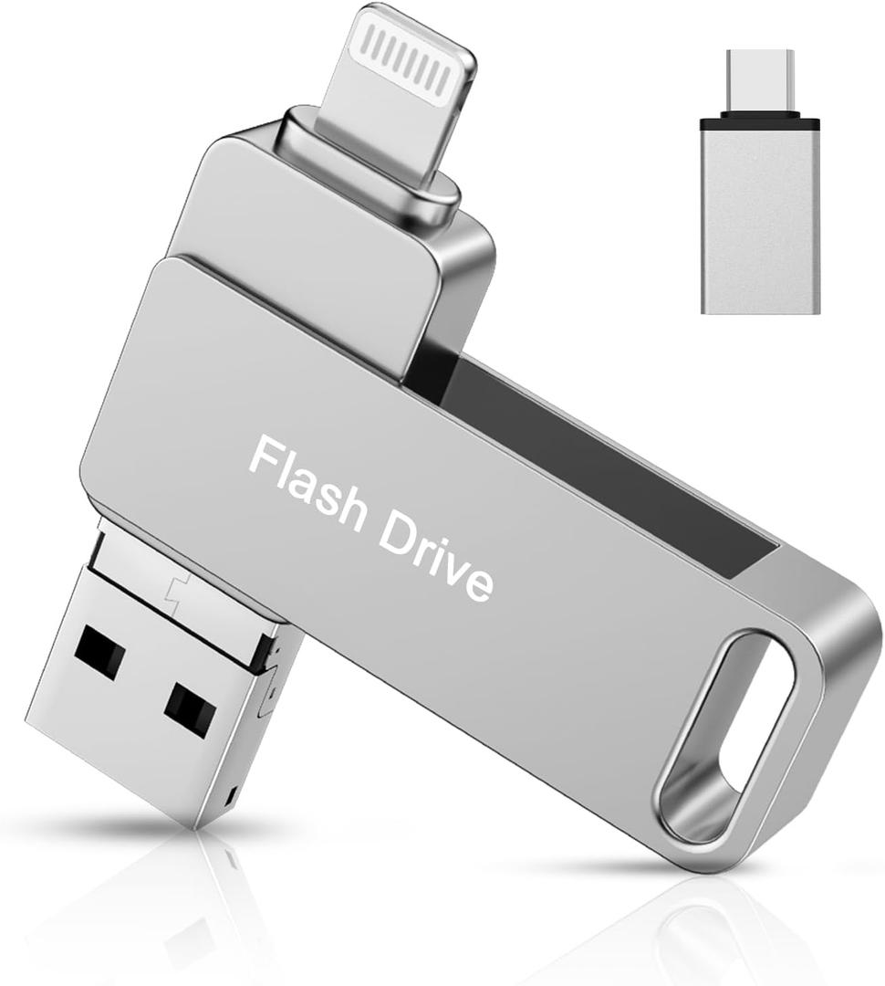 Apple MFi Certified Flash Drive 512GB for iPhone Photo Stick USB Memory Stick Thumb Drives High Speed USB Stick Jump Drive External Storage Compatible for iPhone/iPad/Android/PC Silver