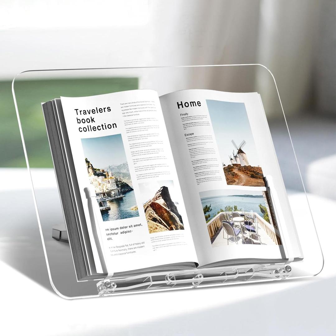 Acrylic Book Stand, Angle Adjustable Book Display Stand,Foldable Cookbook Stand, Lightweight Book Holder for Magazines, Laptop, Recipe, Textbook (13.8 x 10.2 inches)