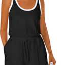 PRETTYGARDEN Rompers For Women Sleeveless Drawstring Waistband One Piece Short Jumpsuit Summer Casual Outfits With Pockets (Black, M)