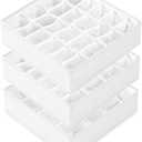 Criusia 3 Pack Sock Underwear Drawer Organizer Dividers, 64 Cell Fabric Foldable Cabinet Closet Organizers and Storage Boxes for Storing Socks, Panties, Ties (16+24+24 Cell, White)