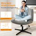 DUMOS Criss Cross Chair Legged Office Wide Comfy Desk Seat, No Wheels Armless Computer Task Seating, Swivel Vanity Home Height Adjustable, No Wheels-Fabric