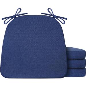 IASEAHK Chair Cushions for Dining Chairs Set of 4, Non Slip Kitchen Chair Pads, 17" x 16" x 2", Indoor Dining Chair Cushions with Ties, D-Shaped Seat Cushions for Kitchen Chairs, Navy Blue, 4 Pack