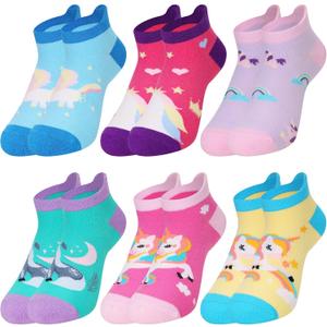 WEVIAS Kids Girls Socks Unicorn Ankle Funny Cartoon Low Cut Cotton Cute Novelty Fashion Toddler No Show Silly Socks 6 Pairs