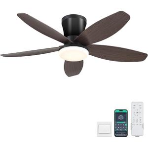 Surtime Ceiling Fans with Lights-36 Low Profile Ceiling Fan with Light and Remote/APP Control,Flush Mount,DC Reversible,LED Dimmable Modern Ceiling Fans for Bedroom,Indoor/Outdoor Patio Use(Brown)
