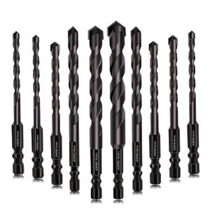 JOERIC 10PCS Black Masonry Drill Bits, Concrete Drill Bit Ceramic Tile Drill Bit Set Tungsten Carbide Tipped Ceramic Tile Drill Bits for Concrete Brick Glass Plastic and Wood5-12mm