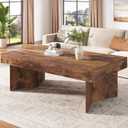 LVB 47" Rectangle Coffee Table, Rustic Brown Wood Grain Living Room Table