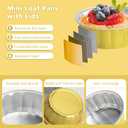Ruckae 100 PCS 8 oz Round Mini Baking Cups with Lids,Mini Loaf Pans with Lids,Disposable Aluminum Foil Ramekins Baking Cups for Birthday Party Weddings (Gold, 8oz)