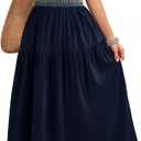 Dokotoo Women's Summer 2026 Casual Midi Maxi Dresses Lightweight Short Sleeve Crew Neck Elastic Waist Smocked Boho Dress (M)