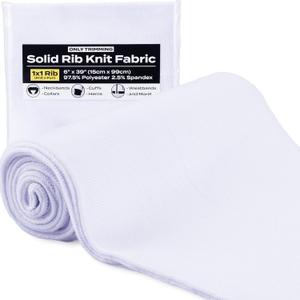 1x1 Solid Rib Knit Fabric, Stretchy Knitted Ribbing for Cuffs, Collars, and Waistbands, Polyester-Spandex Blend, DIY Sewing Trim, 6 x 39 Inches (White, 6 x 39 Inches)
