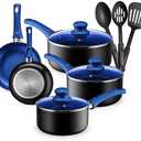 Chef's Star Pots And Pans Set Kitchen Cookware Sets Nonstick Aluminum Cooking Essentials 11 Pieces Blue