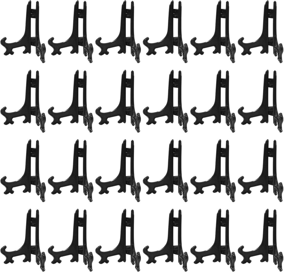 Murtenze 24 Pack Plastic Easel Plate, Display Stands Picture Frame Holder, Mini Easel for Weddings/Home Decoration(3 Inch,Black)