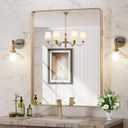 LOAAO 28X36 Gold Bathroom Mirror, Rounded Rectangle Gold Frame Mirror, Brushed Gold Bathroom Vanity Mirror Wall-Mounted, Anti-Rust, Hangs Horizontally or Vertically