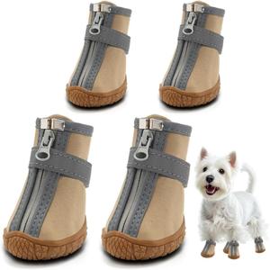 Dog Shoes for Small Dogs, Waterproof Dog Boots Paw Protector for Hot Pavement Winter Snow, Dog Booties with Reflective Strips Rugged Anti-Slip Sole for Hardwood Floors Outdoor Walking Khaki Size 2 (#2 (Width 1.29 inch) for 6.6-11.0 lbs)