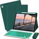 Keyboard Case for iPad 10th / A16 11th Generation 2022/2025-7 Colors Backlit Keyboard Cover and Mouse (Dark Green)