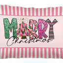 Pink Merry Christmas Tree 12x20 Pillow Cover, Preppy Christmas Decor, Glitter Coquette Bow Xmas Tree Decorative Lumbar Pillow Covers for Girls Dorm Bedroom Apartment Home