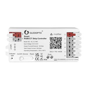 GLEDOPTO Matter RGBCCT LED Controller 20A Current Max for PWM Analog LED Strip Light APP Voice Control RGBW RGB Dimmable Work with Homekit Google Amazon Echo Alexa (Matter Hub Required)