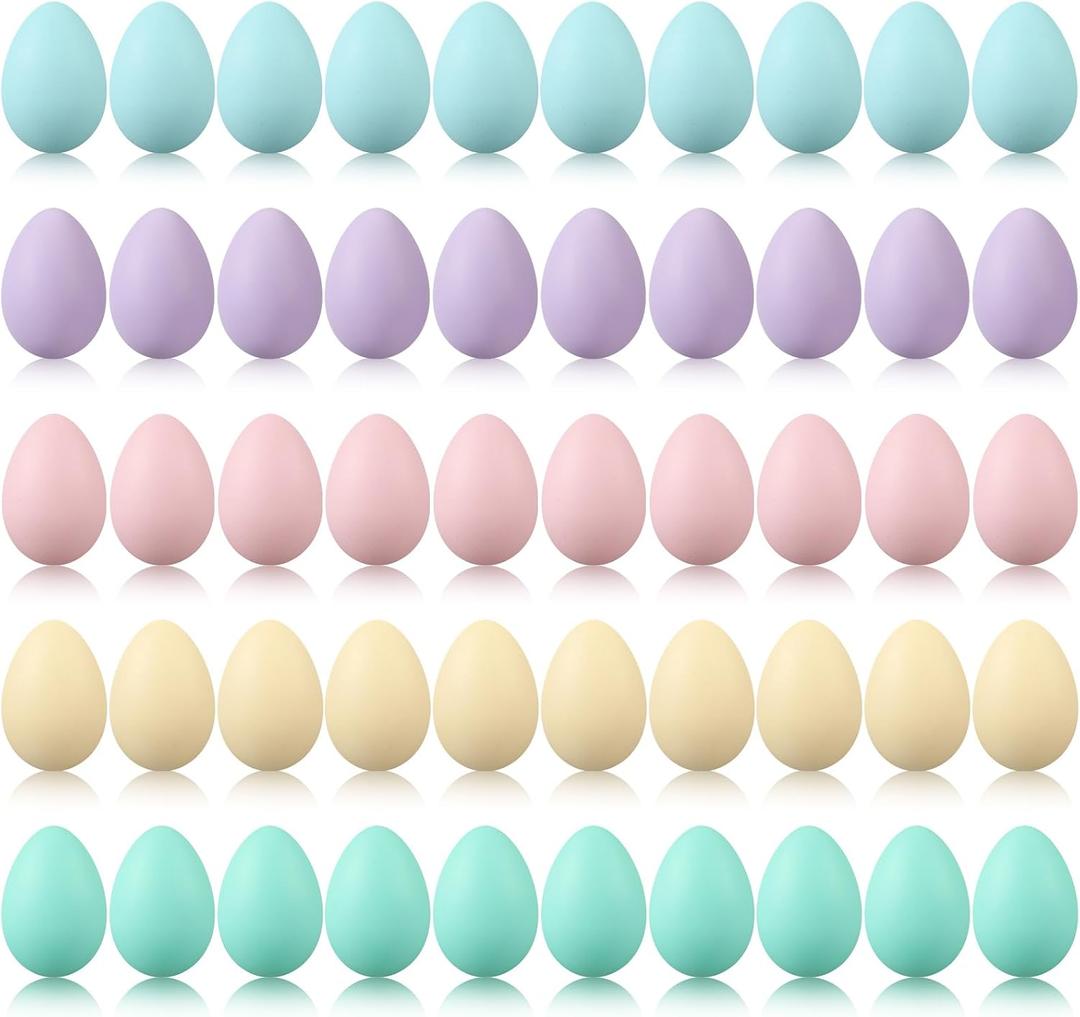 Beeveer 50 Pcs Plastic Easter Eggs Bulk for Easter Hunt 1.6 x 2.4 Inch Colorful Hanging Plastic Eggs for Basket Fillers Party Favor DIY Crafts Decoration (Pastel)