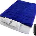 Double Sleeping Bags for Adults – Waterproof Queen-Size 2 Person Sleeping Bag with Pillows for Camping, Backpacking, Hiking, or Truck Use – Warm, Lightweight, and Convertible into Two Singles – Blue