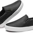 TUOPIN Womens Synthetic Leather Slip On Shoes, Padded Collar Slip on Sneakers for Women, Casual Loafers Walking Shoes(Black.US06)
