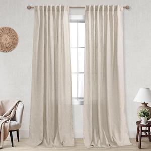 KOUFALL Linen Back Tab Rod Pocket Tan Beige Sheer Curtains 52x90 Inch Length for Bedroom Living Room