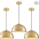 Gold Pendant Light 11.8", Industrial Dome Pendant Lights with Gold Interior, Adjustable Farmhouse Hanging Light for Kitchen Island Dining Room Bedroom Restaurant, 3 Pack