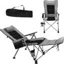Folding Reclining Camp Chair with Footstool for Camp, Picnic, Lawn, Fishing | Heavy Duty,Padded Pillow,Cup Holder & Carry Bag,5-Position Adjustable,330 LBS