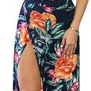 WOKANSE Women's Sexy 2 Piece Outfits Summer Beach Boho Floral Dress V Neck Crop Tops and High Split Maxi Skirt Sets (L)